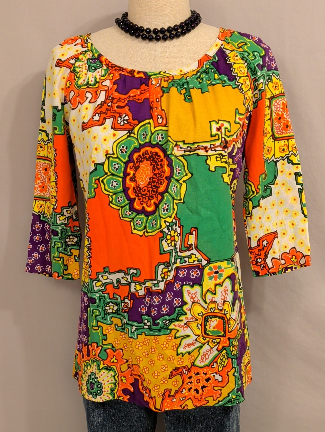 Authentic Neon Vintage Wild Print Vibrant Psychedelic Tunic Blouse Miami Origina